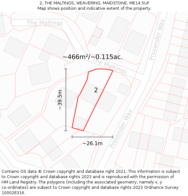 2, THE MALTINGS, WEAVERING, MAIDSTONE, ME14 5UF: Plot and title map