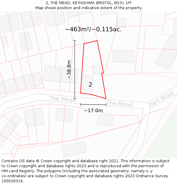 2, THE MEAD, KEYNSHAM, BRISTOL, BS31 1FF: Plot and title map