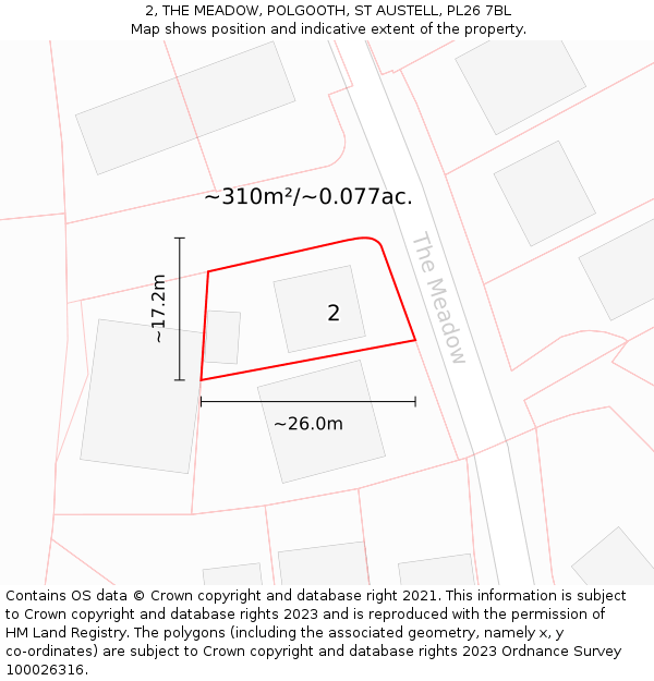 2, THE MEADOW, POLGOOTH, ST AUSTELL, PL26 7BL: Plot and title map