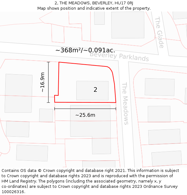 2, THE MEADOWS, BEVERLEY, HU17 0RJ: Plot and title map