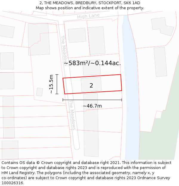 2, THE MEADOWS, BREDBURY, STOCKPORT, SK6 1AD: Plot and title map