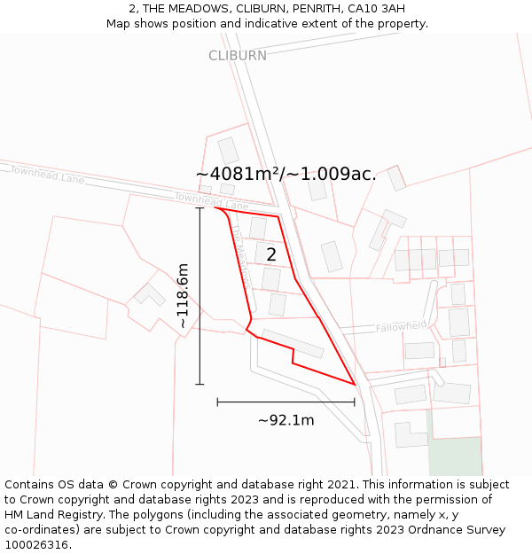 2, THE MEADOWS, CLIBURN, PENRITH, CA10 3AH: Plot and title map