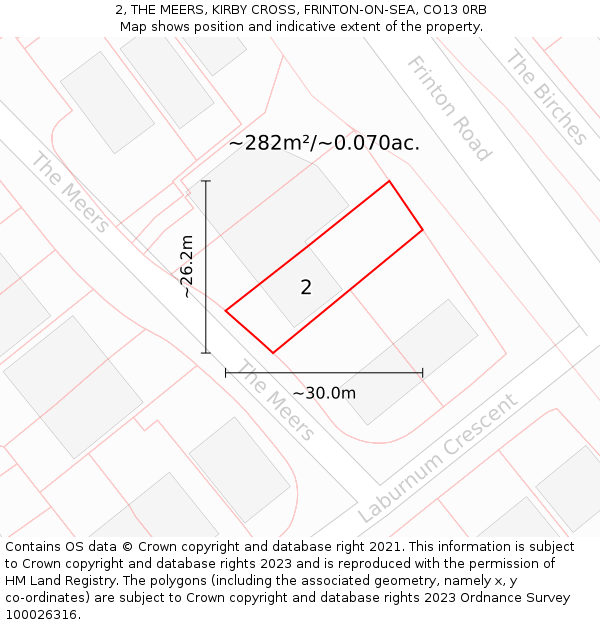 2, THE MEERS, KIRBY CROSS, FRINTON-ON-SEA, CO13 0RB: Plot and title map