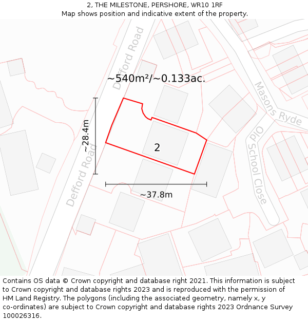 2, THE MILESTONE, PERSHORE, WR10 1RF: Plot and title map