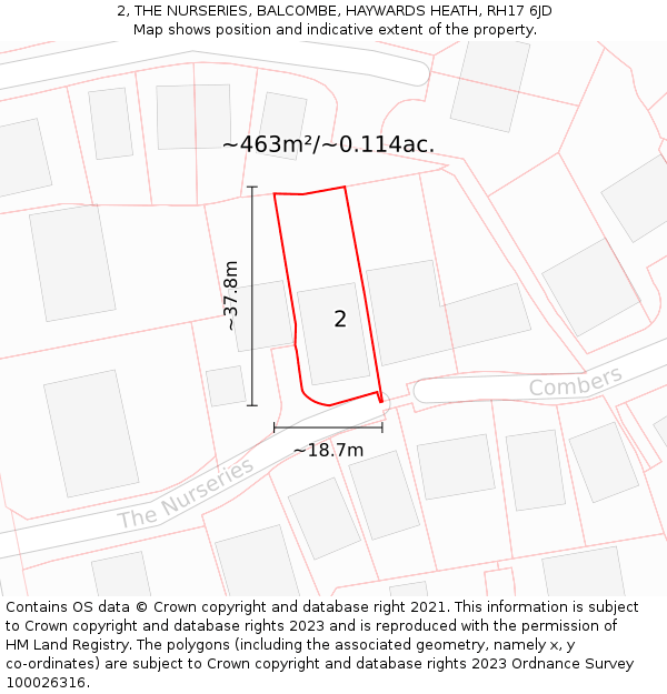 2, THE NURSERIES, BALCOMBE, HAYWARDS HEATH, RH17 6JD: Plot and title map