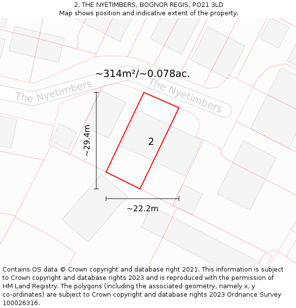 2, THE NYETIMBERS, BOGNOR REGIS, PO21 3LD: Plot and title map