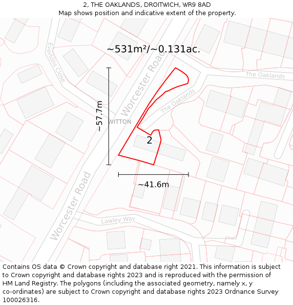 2, THE OAKLANDS, DROITWICH, WR9 8AD: Plot and title map