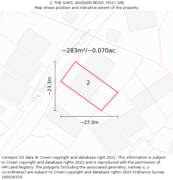 2, THE OAKS, BOGNOR REGIS, PO21 3AE: Plot and title map