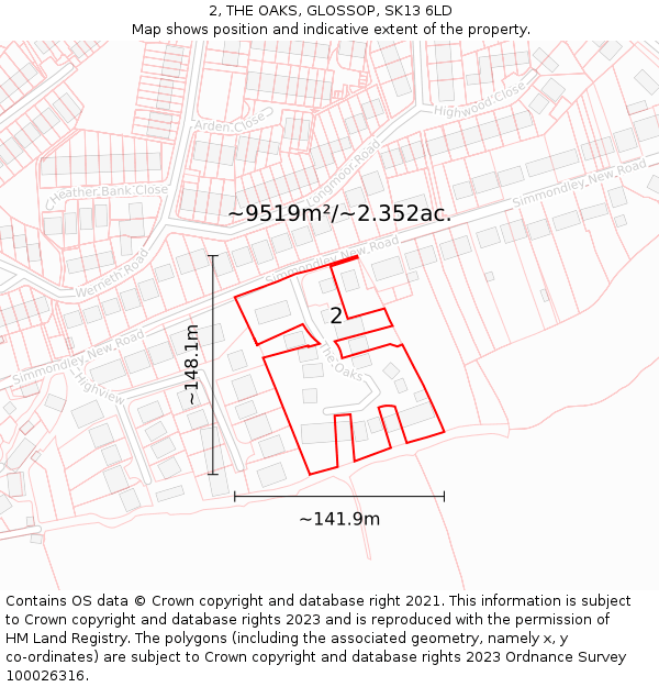 2, THE OAKS, GLOSSOP, SK13 6LD: Plot and title map
