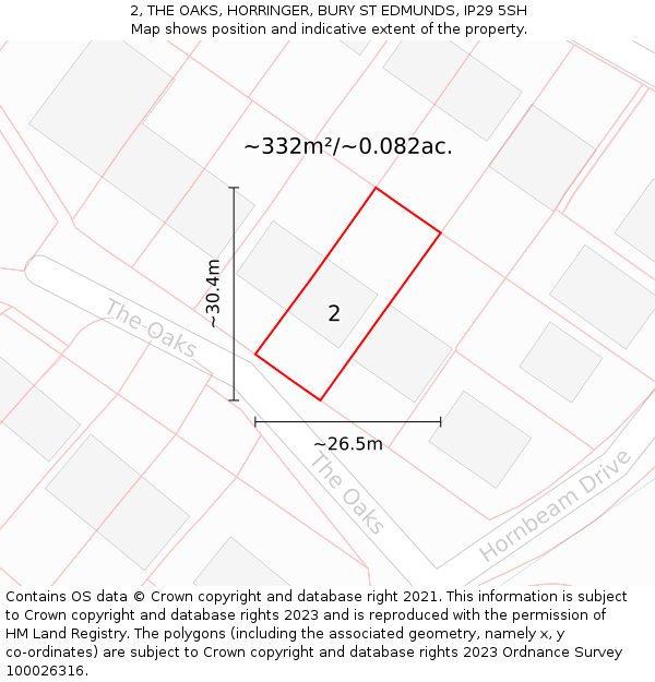 2, THE OAKS, HORRINGER, BURY ST EDMUNDS, IP29 5SH: Plot and title map