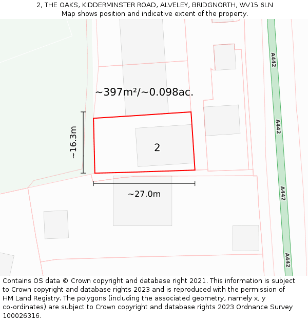 2, THE OAKS, KIDDERMINSTER ROAD, ALVELEY, BRIDGNORTH, WV15 6LN: Plot and title map