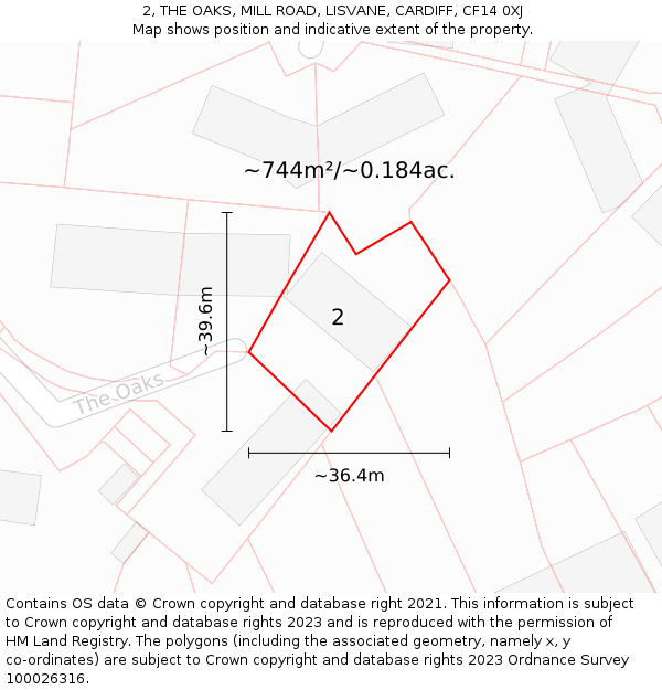 2, THE OAKS, MILL ROAD, LISVANE, CARDIFF, CF14 0XJ: Plot and title map