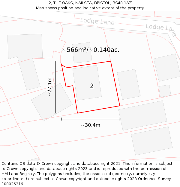 2, THE OAKS, NAILSEA, BRISTOL, BS48 1AZ: Plot and title map