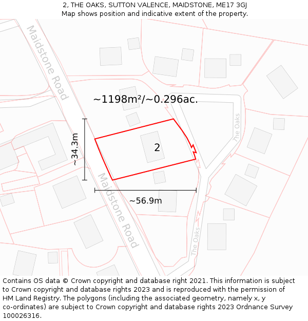 2, THE OAKS, SUTTON VALENCE, MAIDSTONE, ME17 3GJ: Plot and title map