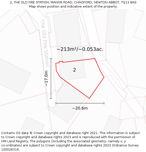 2, THE OLD FIRE STATION, MANOR ROAD, CHAGFORD, NEWTON ABBOT, TQ13 8AS: Plot and title map