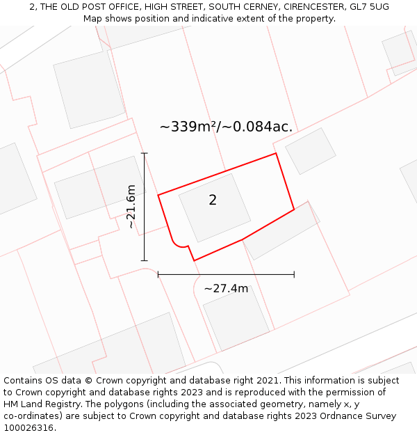 2, THE OLD POST OFFICE, HIGH STREET, SOUTH CERNEY, CIRENCESTER, GL7 5UG: Plot and title map