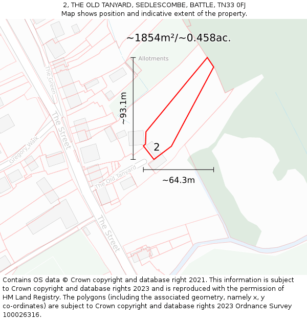 2, THE OLD TANYARD, SEDLESCOMBE, BATTLE, TN33 0FJ: Plot and title map