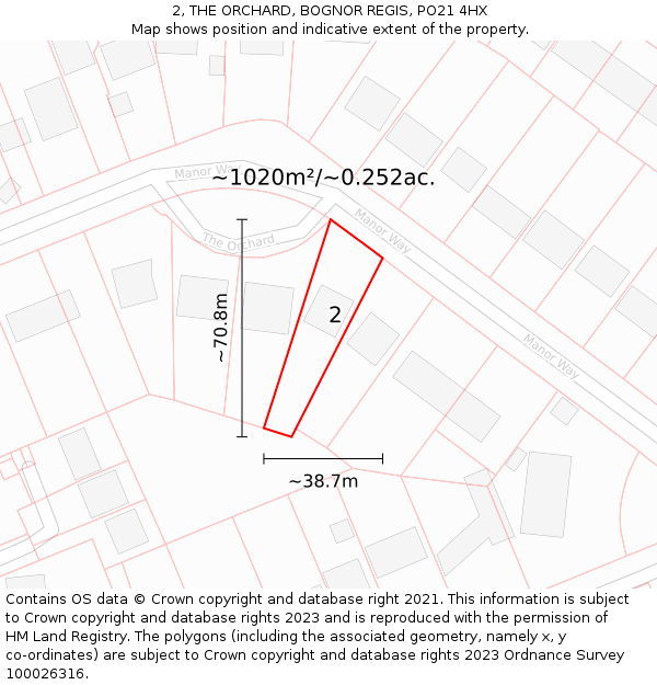 2, THE ORCHARD, BOGNOR REGIS, PO21 4HX: Plot and title map