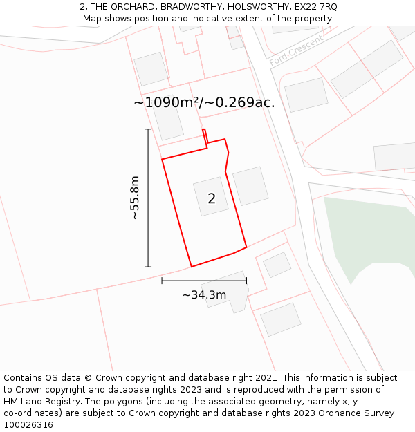 2, THE ORCHARD, BRADWORTHY, HOLSWORTHY, EX22 7RQ: Plot and title map