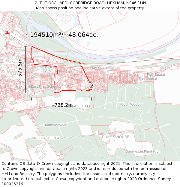 2, THE ORCHARD, CORBRIDGE ROAD, HEXHAM, NE46 1UN: Plot and title map