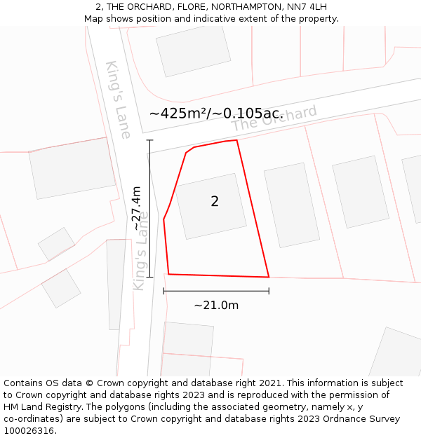 2, THE ORCHARD, FLORE, NORTHAMPTON, NN7 4LH: Plot and title map