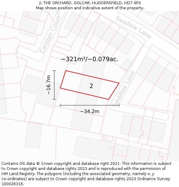 2, THE ORCHARD, GOLCAR, HUDDERSFIELD, HD7 4PS: Plot and title map
