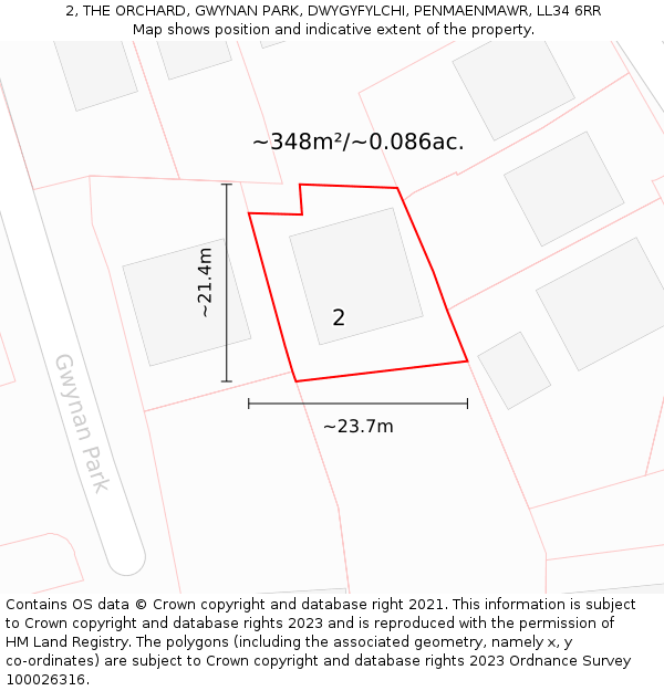 2, THE ORCHARD, GWYNAN PARK, DWYGYFYLCHI, PENMAENMAWR, LL34 6RR: Plot and title map