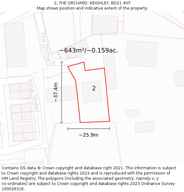 2, THE ORCHARD, KEIGHLEY, BD21 4NT: Plot and title map