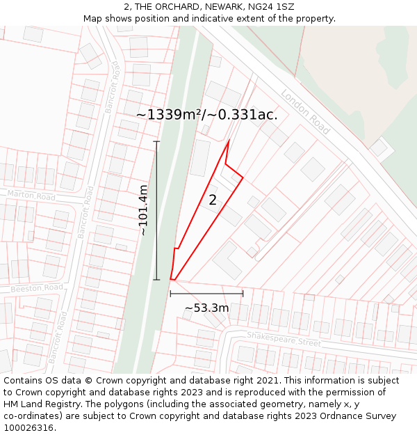 2, THE ORCHARD, NEWARK, NG24 1SZ: Plot and title map