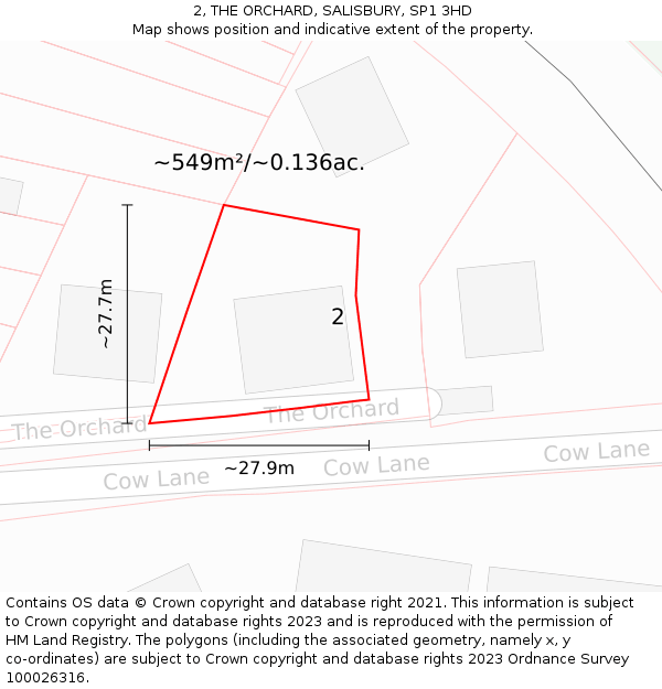 2, THE ORCHARD, SALISBURY, SP1 3HD: Plot and title map