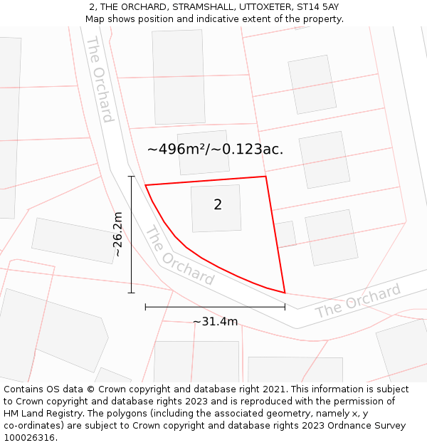 2, THE ORCHARD, STRAMSHALL, UTTOXETER, ST14 5AY: Plot and title map