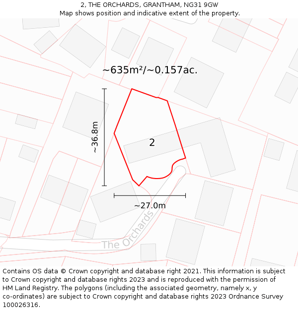 2, THE ORCHARDS, GRANTHAM, NG31 9GW: Plot and title map