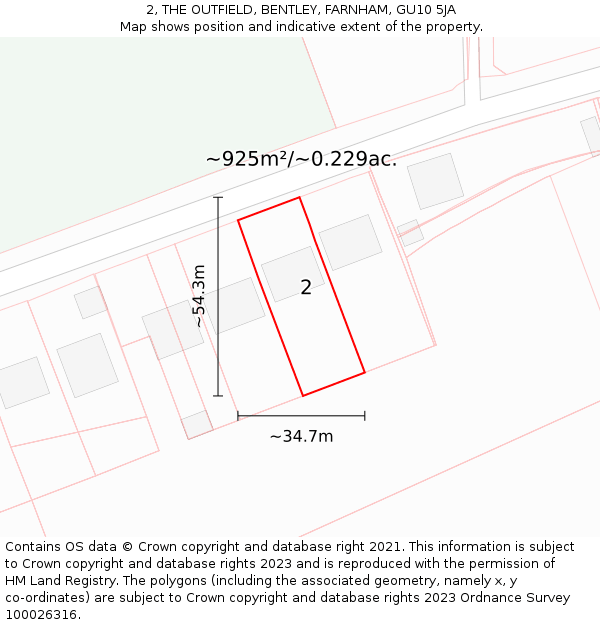 2, THE OUTFIELD, BENTLEY, FARNHAM, GU10 5JA: Plot and title map