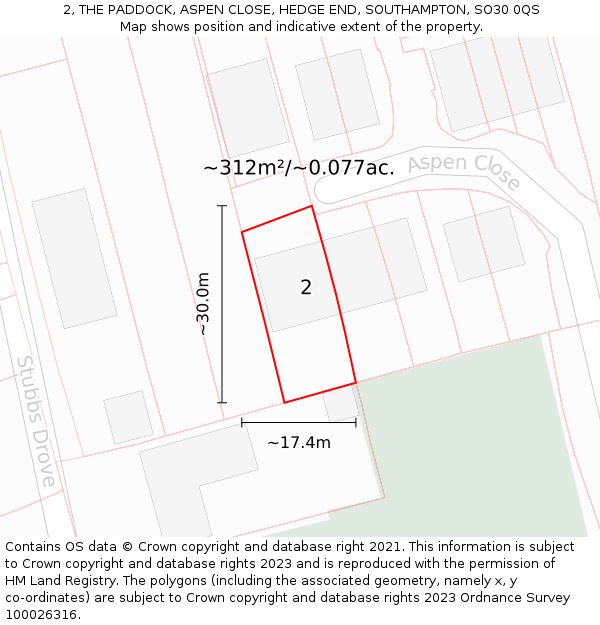 2, THE PADDOCK, ASPEN CLOSE, HEDGE END, SOUTHAMPTON, SO30 0QS: Plot and title map