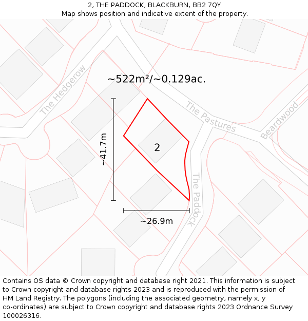 2, THE PADDOCK, BLACKBURN, BB2 7QY: Plot and title map