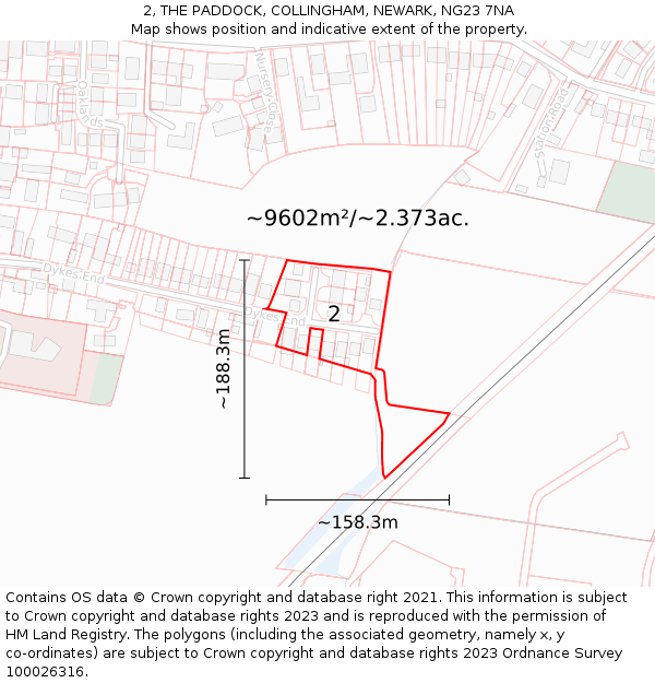 2, THE PADDOCK, COLLINGHAM, NEWARK, NG23 7NA: Plot and title map