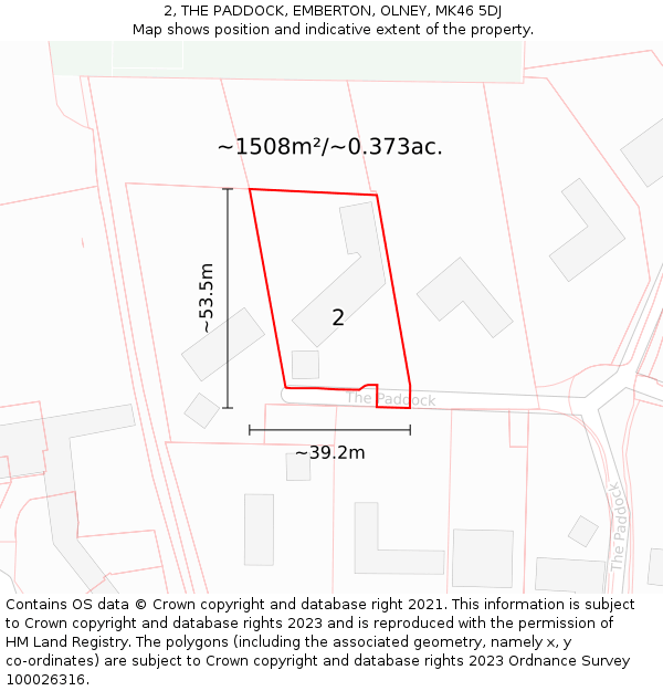 2, THE PADDOCK, EMBERTON, OLNEY, MK46 5DJ: Plot and title map