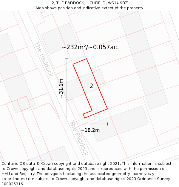 2, THE PADDOCK, LICHFIELD, WS14 9BZ: Plot and title map