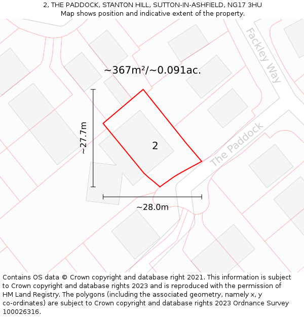 2, THE PADDOCK, STANTON HILL, SUTTON-IN-ASHFIELD, NG17 3HU: Plot and title map