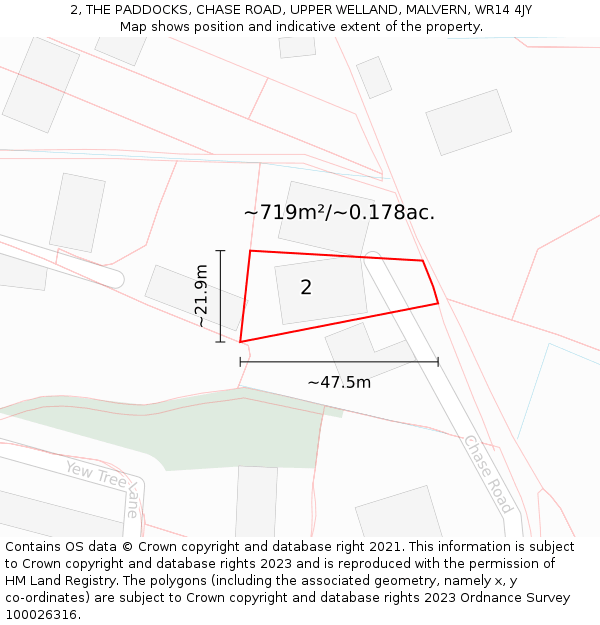 2, THE PADDOCKS, CHASE ROAD, UPPER WELLAND, MALVERN, WR14 4JY: Plot and title map