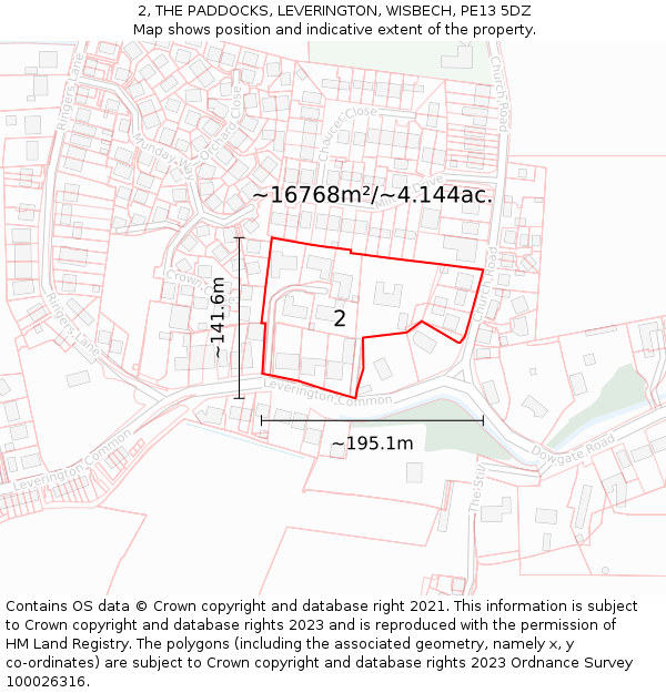 2, THE PADDOCKS, LEVERINGTON, WISBECH, PE13 5DZ: Plot and title map