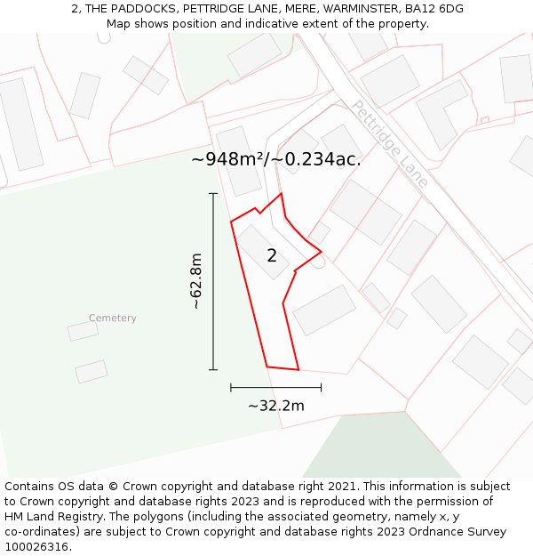 2, THE PADDOCKS, PETTRIDGE LANE, MERE, WARMINSTER, BA12 6DG: Plot and title map