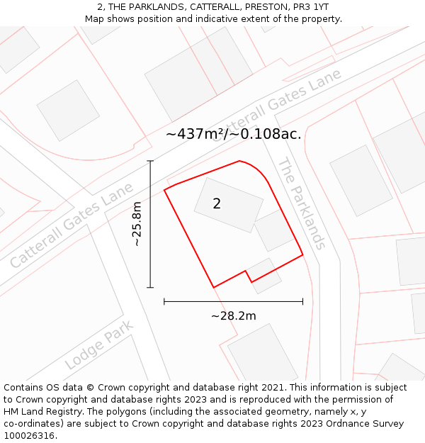 2, THE PARKLANDS, CATTERALL, PRESTON, PR3 1YT: Plot and title map