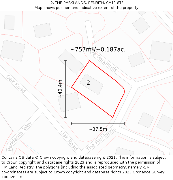 2, THE PARKLANDS, PENRITH, CA11 8TF: Plot and title map