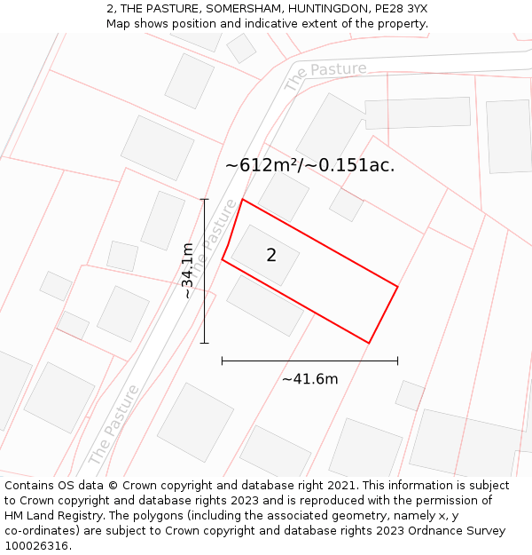 2, THE PASTURE, SOMERSHAM, HUNTINGDON, PE28 3YX: Plot and title map