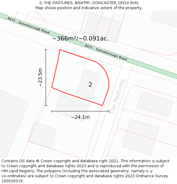 2, THE PASTURES, BAWTRY, DONCASTER, DN10 6HN: Plot and title map