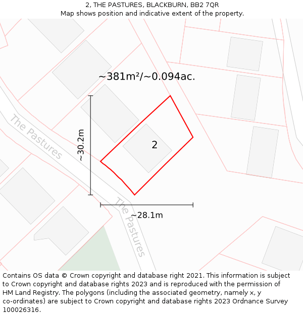 2, THE PASTURES, BLACKBURN, BB2 7QR: Plot and title map