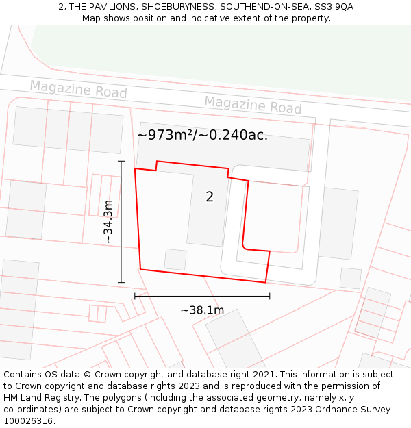 2, THE PAVILIONS, SHOEBURYNESS, SOUTHEND-ON-SEA, SS3 9QA: Plot and title map