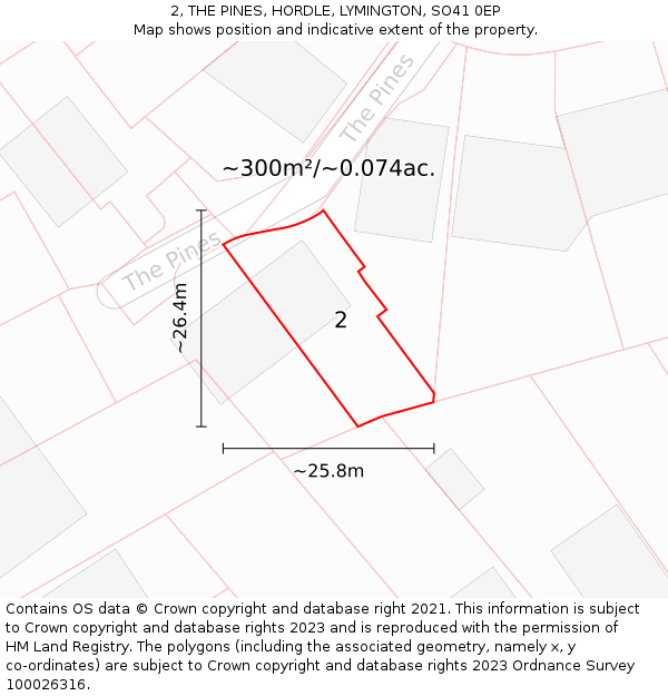 2, THE PINES, HORDLE, LYMINGTON, SO41 0EP: Plot and title map