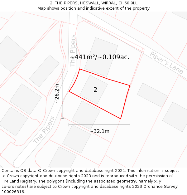 2, THE PIPERS, HESWALL, WIRRAL, CH60 9LL: Plot and title map